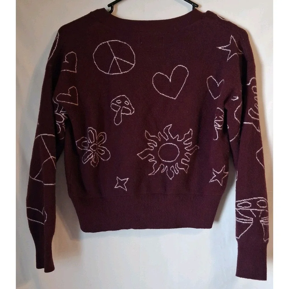 SO Maroon Printed Cropped Cardigan Junior Size XS - Picture 3 of 6
